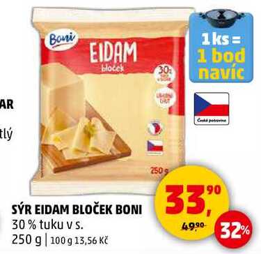 SÝR EIDAM BLOČEK BONI 30% tuku v s., 250 g 