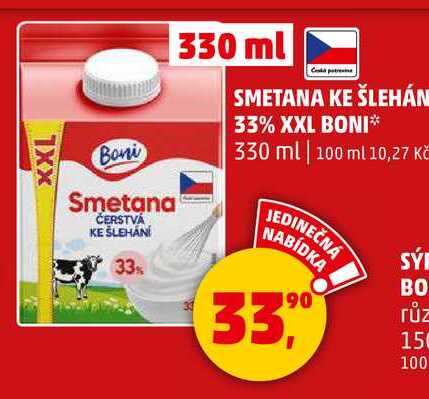 SMETANA KE ŠLEHÁN 33% XXL BONI, 330 ml 