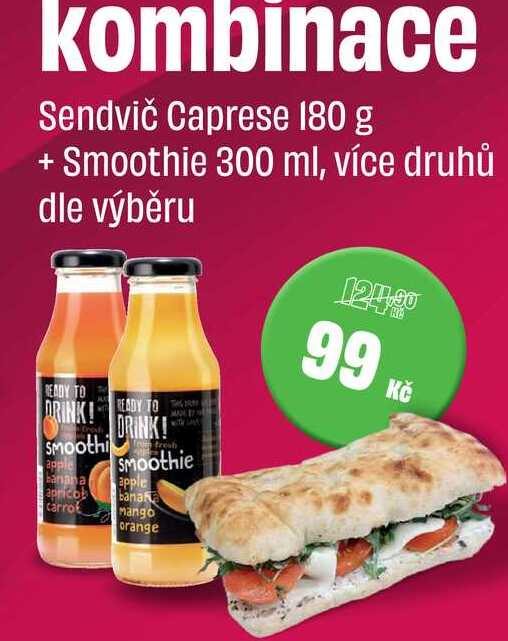 Sendvič Caprese 180 g + Smoothie 300 ml, více druhů 