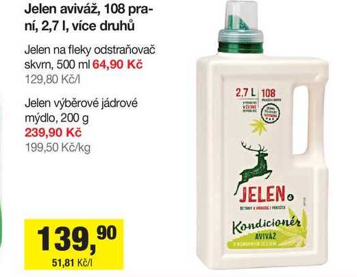 Jelen aviváž, 108 praní, 2,7 l