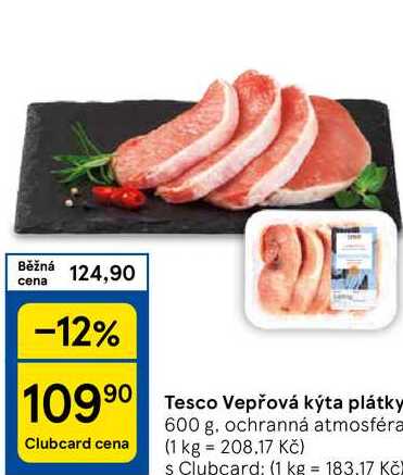 Tesco Vepřová kýta plátky, 600 g, ochranná atmosféra