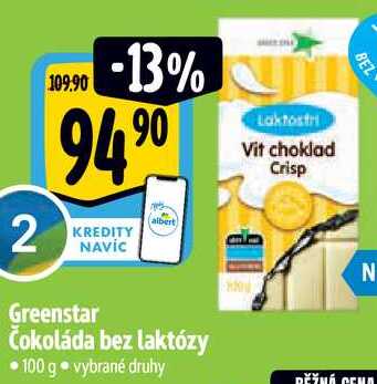 Greenstar Čokoláda bez laktózy, 100 g 