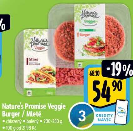 Nature's Promise Veggie Burger/Mleté, 200-250 g