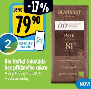 Bio Hořká čokoláda bez přidaného cukru, 75 g 