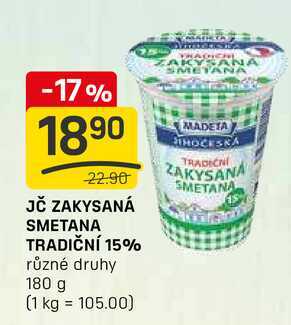 JČ ZAKYSANÁ SMETANA TRADIČNÍ 15% různé druhy 180 g