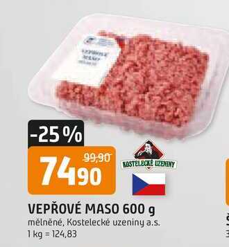 KOSTELECKÉ UZENINY VEPŘOVÉ MASO 600 g mělněné