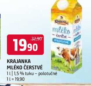 Krajanka mléko čerstvé 1l 1,5% tuku polotučné 