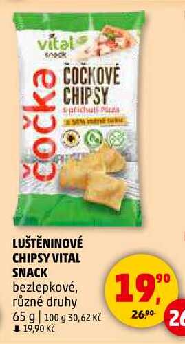 LUŠTĚNINOVÉ CHIPSY VITAL SNACK bezlepkové, různé druhy, 65 g