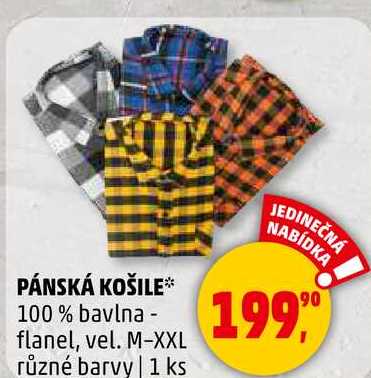 PÁNSKÁ KOŠILE 100 % bavlna - flanel, vel. M-XXL různé barvy, 1 ks 