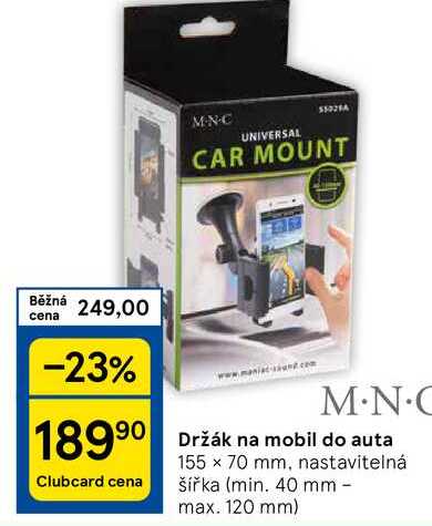 Držák na mobil do auta 155 x 70 mm, nastavitelná šířka