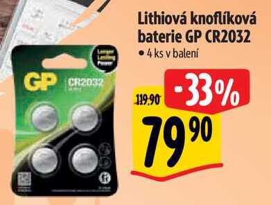 Lithiová knoflíková baterie GP CR2032, 4 ks