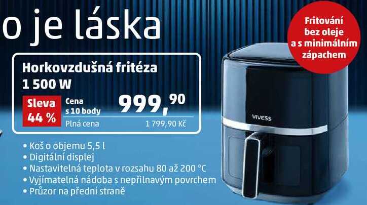 Vivess Horkovzdušná fritéza 1500 W 