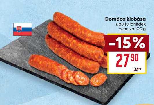 Domáca klobása z pultu lahůdek cena za 100g