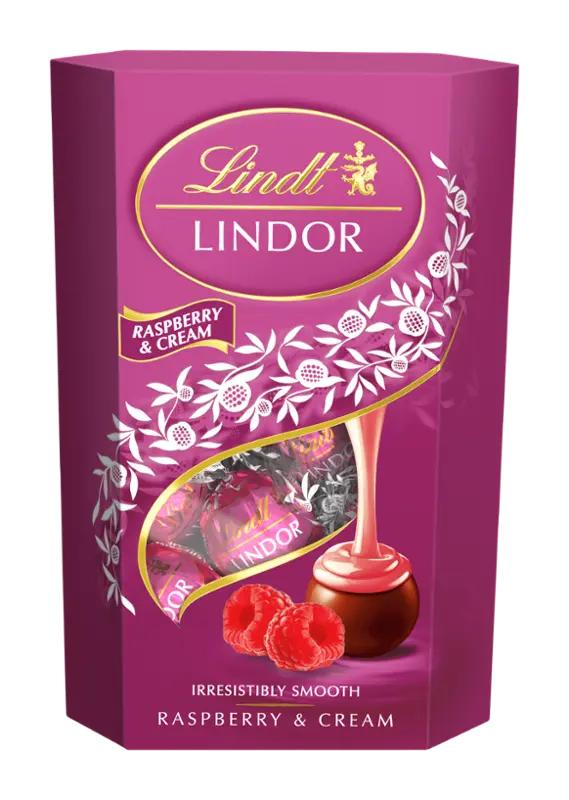 Lindor Mléčná čokoláda s jemnou malinovo-smetanovou náplní, 200 g