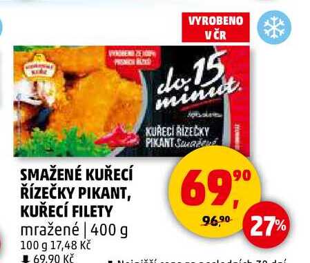 SMAŽENÉ KUŘECÍ ŘÍZEČKY PIKANT, KUŘECÍ FILETY mražené, 400 g 