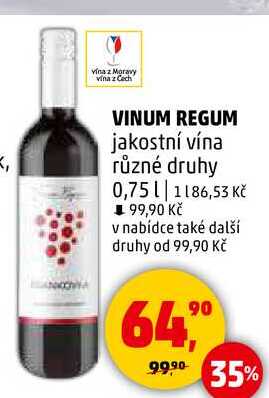 VINUM REGUM jakostní vína různé druhy, 0,75 l