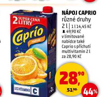 NÁPOJ CAPRIO různé druhy, 2 l 