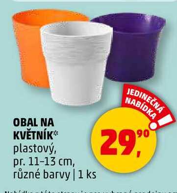 OBAL NA KVĚTNÍK plastový, pr. 11-13 cm, různé barvy, 1 ks