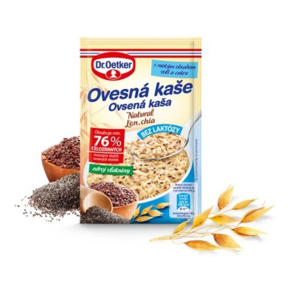 Dr. Oetker Ovesná kaše Natural Len, Chia semínka, bez laktózy