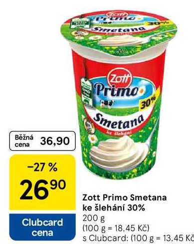 Zott Primo Smetana ke šlehání 30%, 200 g 