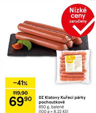 DZ Klatovy Kuřecí párky pochoutkové, 850 g, balené 