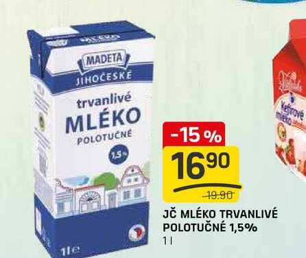 JČ MLÉKO TRVANLIVÉ POLOTUČNÉ 1,5% 1l