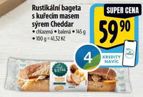 Rustikální bageta s kuřecím masem sýrem Cheddar, 145 g