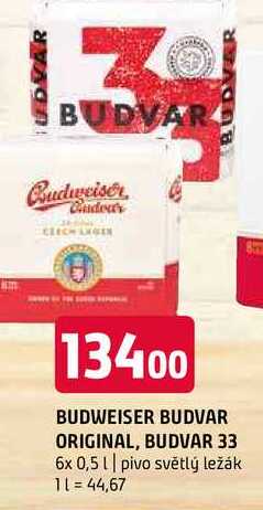 Budweiser Budvar B:Original Pivo světlý ležák 6 x 0,5l