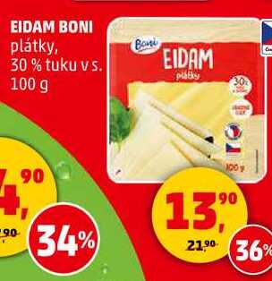 EIDAM BONI plátky, 30% tuku vs., 100 g