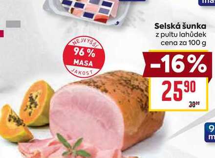 Selská šunka z pultu lahůdek cena za 100g