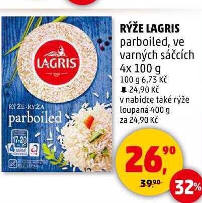 RÝŽE LAGRIS parboiled, ve varných sáčcích, 4x 100 g