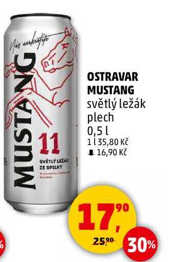 OSTRAVAR MUSTANG světlý ležák plech, 0,5 l