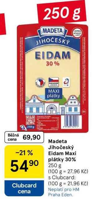 Madeta Eidam Maxi plátky 30%, 250 g