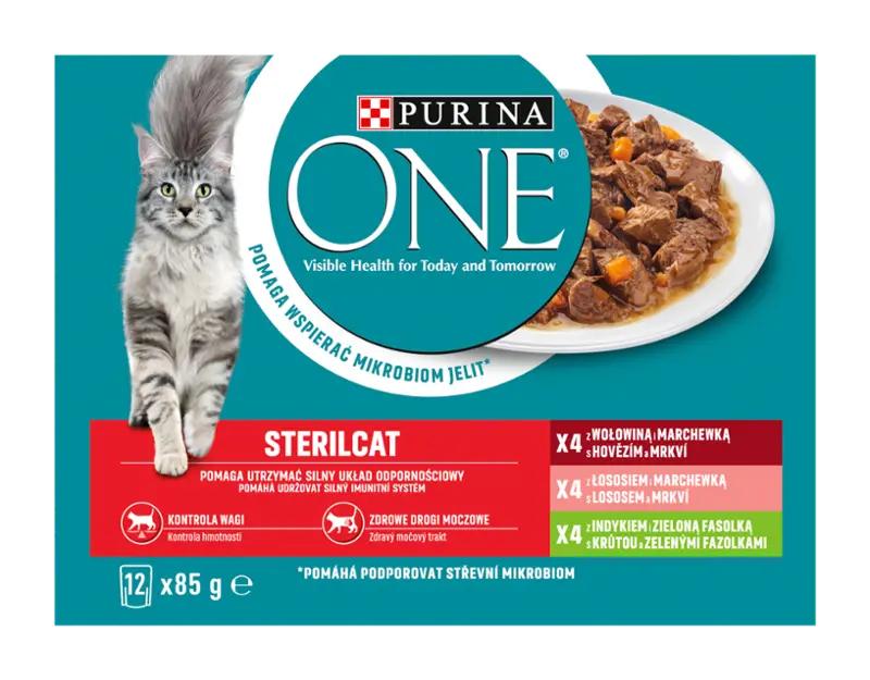 PURINA ONE Mini filetky s lososem a mrkví s krůtou a fazolkami s hovězím a mrkví 12x 85 g, 1.02 kg