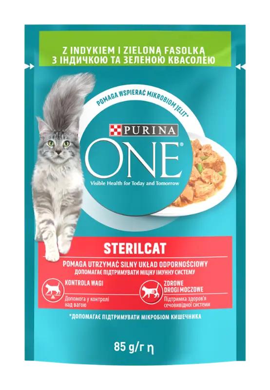 PURINA ONE Kapsička pro kočky Sterilcat mini filetky s krůtou a zelenými fazolkami ve šťávě, 85 g