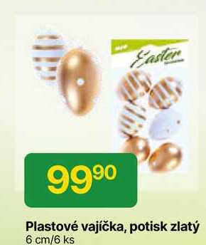 Easter Plastové vajíčka, potisk zlatý 6 cm/6 ks 