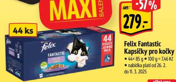 Felix Fantastic Kapsičky pro kočky, 44x 85 g  