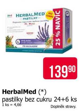 HerbalMed pastilky bez cukru 24+6 ks 