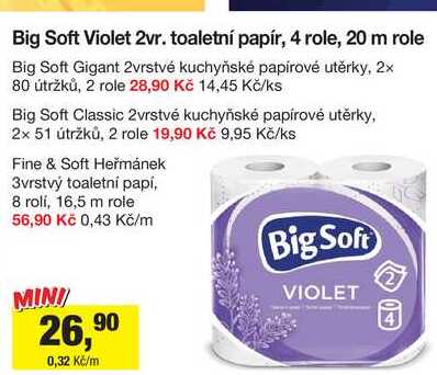 Big Soft Violet 2vr. toaletní papír, 4 role, 