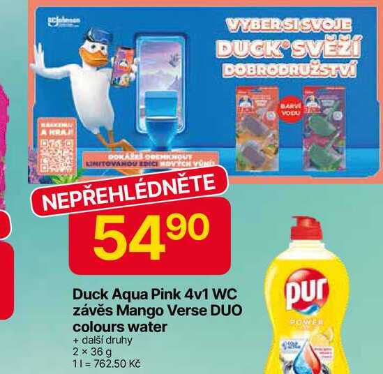 Duck Aqua Pink 4v1 WC závěs Mango Verse DUO colours water + další druhy 2 x 36 g