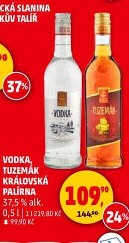 VODKA, TUZEMÁK KRÁLOVSKÁ PALÍRNA 37,5% alk., 0,5 l