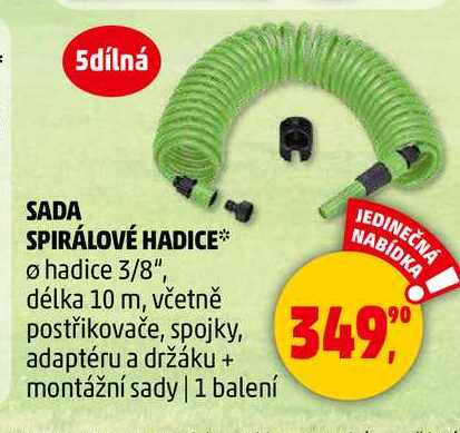 SADA SPIRÁLOVÉ HADICE Ø hadice 3/8", délka 10 m, včetně postřikovače, spojky, adaptéru a držáku + montážní sady, 1 balení 