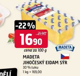 Madeta Jihočeský eidam 30% 100g, vybrané druhy