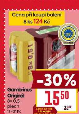 Gambrinus Originál 8x0,5l, plech 