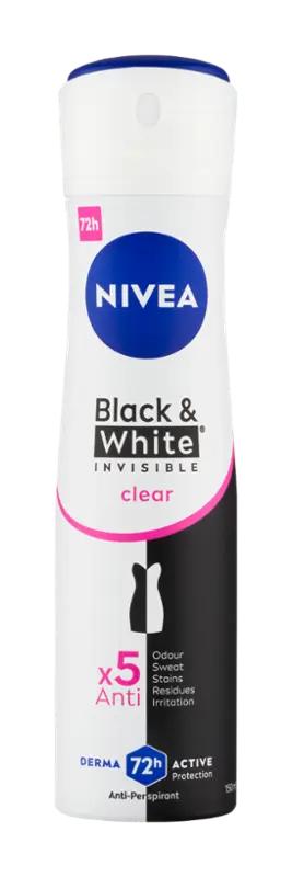 NIVEA Antiperspirant sprej pro ženy Black & White Invisible Clear, 150 ml