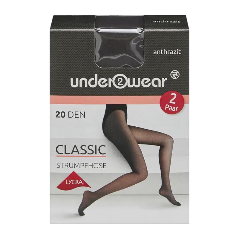 under2wear Punčochové kalhoty 2pack antracit 20 DEN vel. S, 2 ks