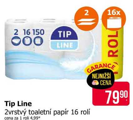 Tip Line 2vrstvý toaletní papír 16 rolí 