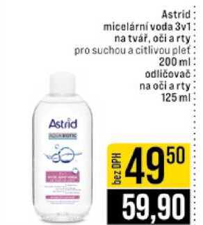 Astrid micelární voda 3v1 na tvář, oči a rty pro suchou a citlivou plet 200 ml odličovač na oči a rty 125 ml