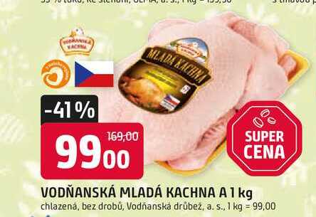 Vodňanská Kachna Mladá kachna bez drobů chlazená 1kg