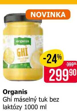 Organis Ghí máselný tuk bez laktózy 1000 ml